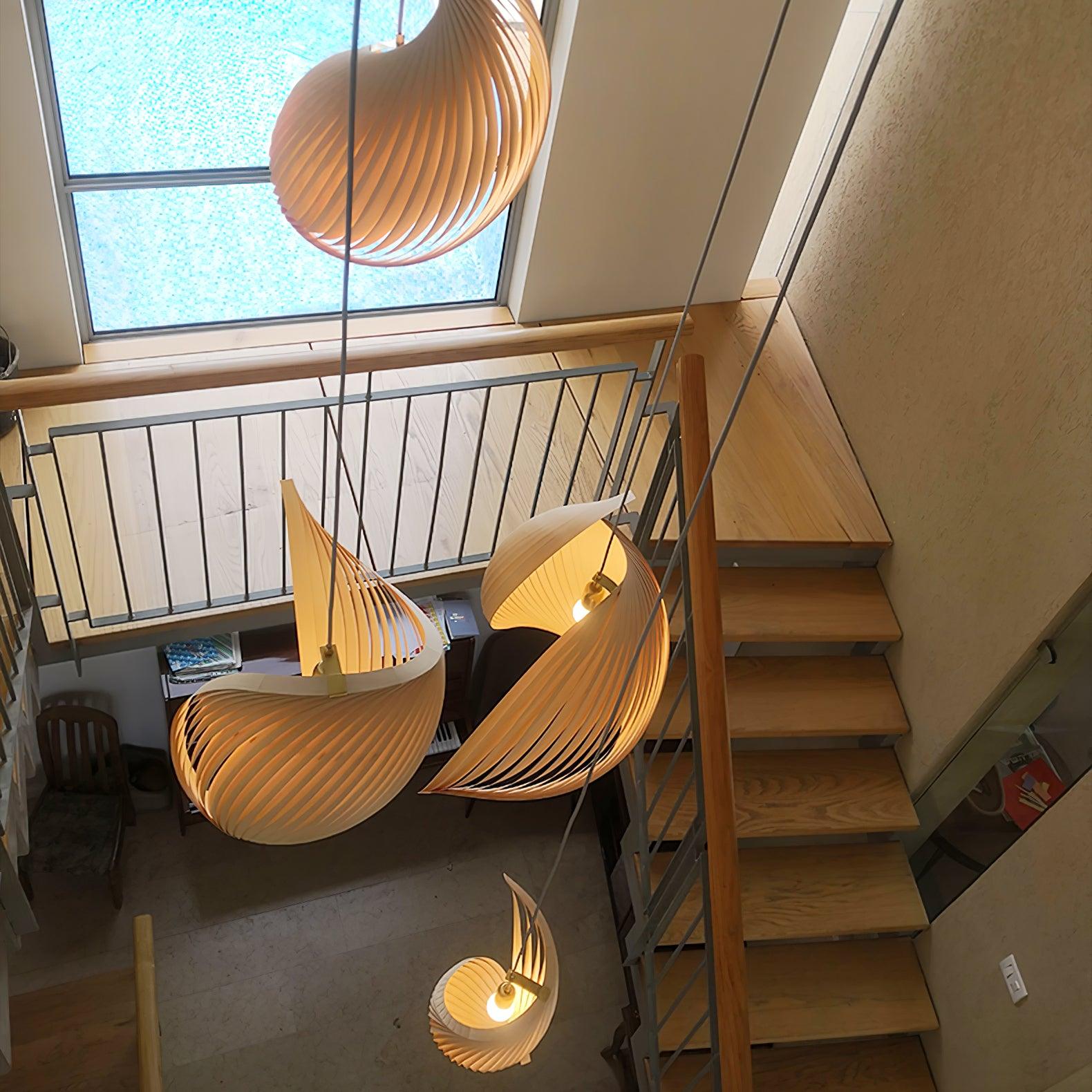 Loe Postmodern Luxury Shell Wood Wood Pendant Light-Neutral Decor