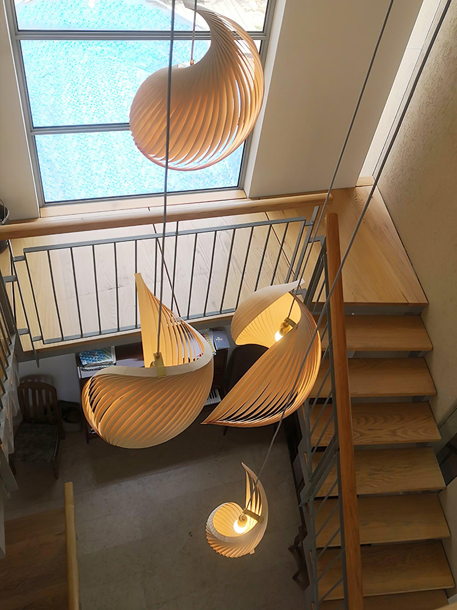 Loe Postmodern Luxury Shell Wood Wood Pendant Light-Neutral Decor