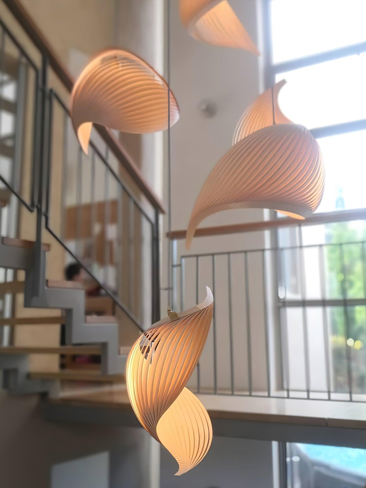 Loe Postmodern Luxury Shell Wood Wood Pendant Light-Neutral Decor