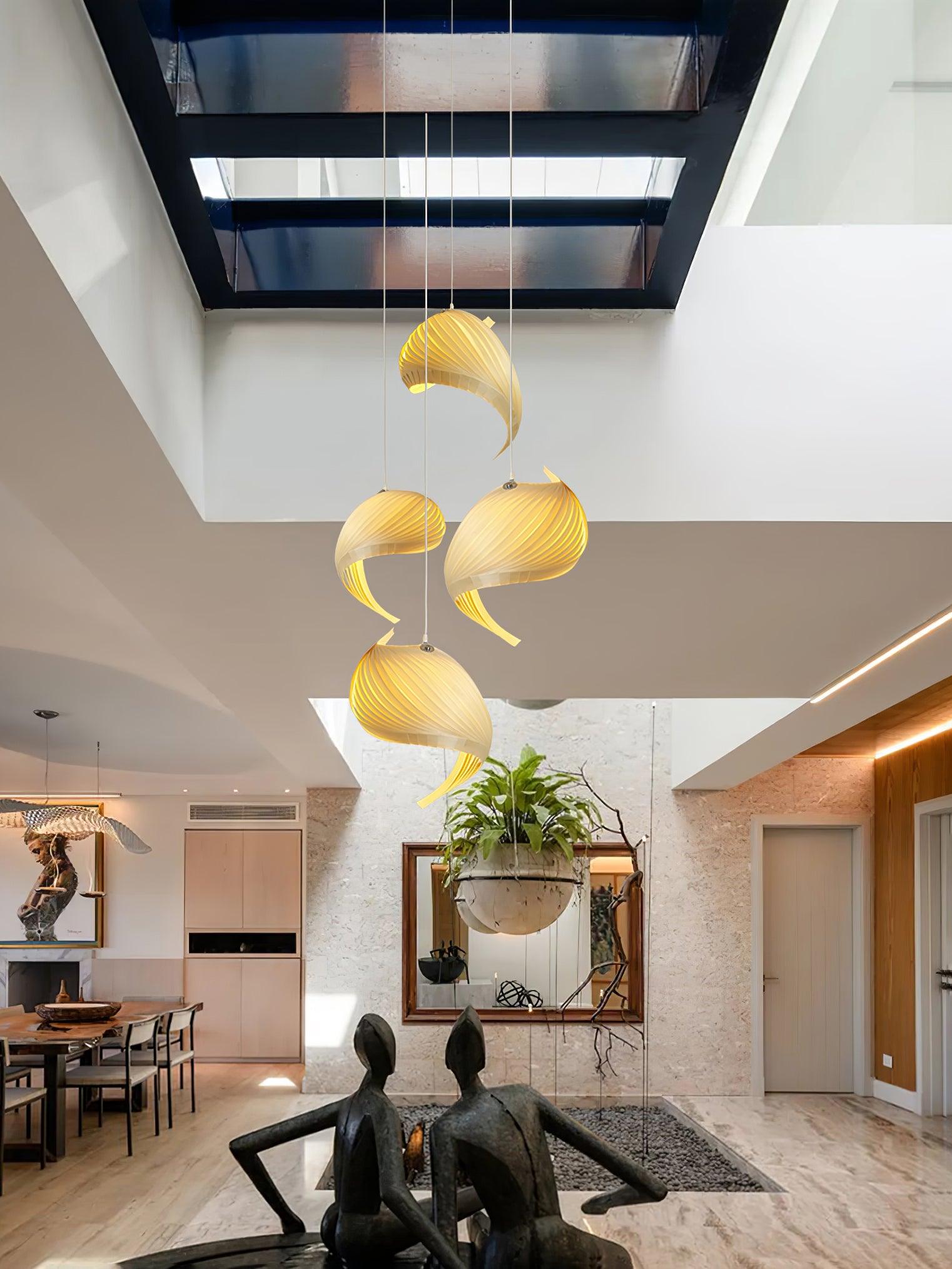 Loe Postmodern Luxury Shell Wood Wood Pendant Light-Neutral Decor