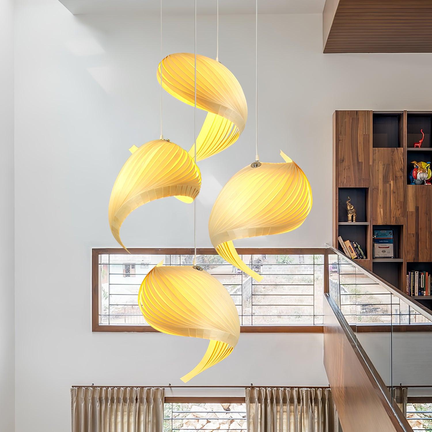 Loe Postmodern Luxury Shell Wood Wood Pendant Light-Neutral Decor