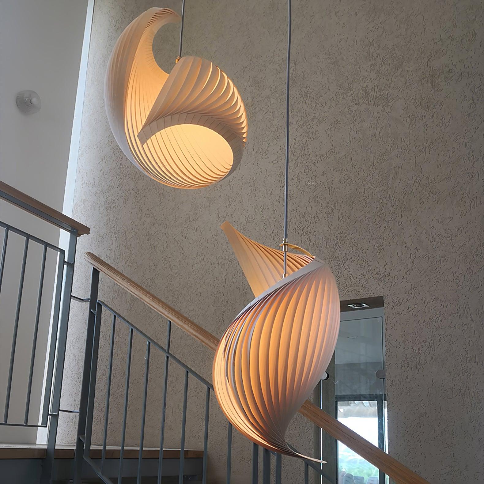 Loe Postmodern Luxury Shell Wood Wood Pendant Light-Neutral Decor