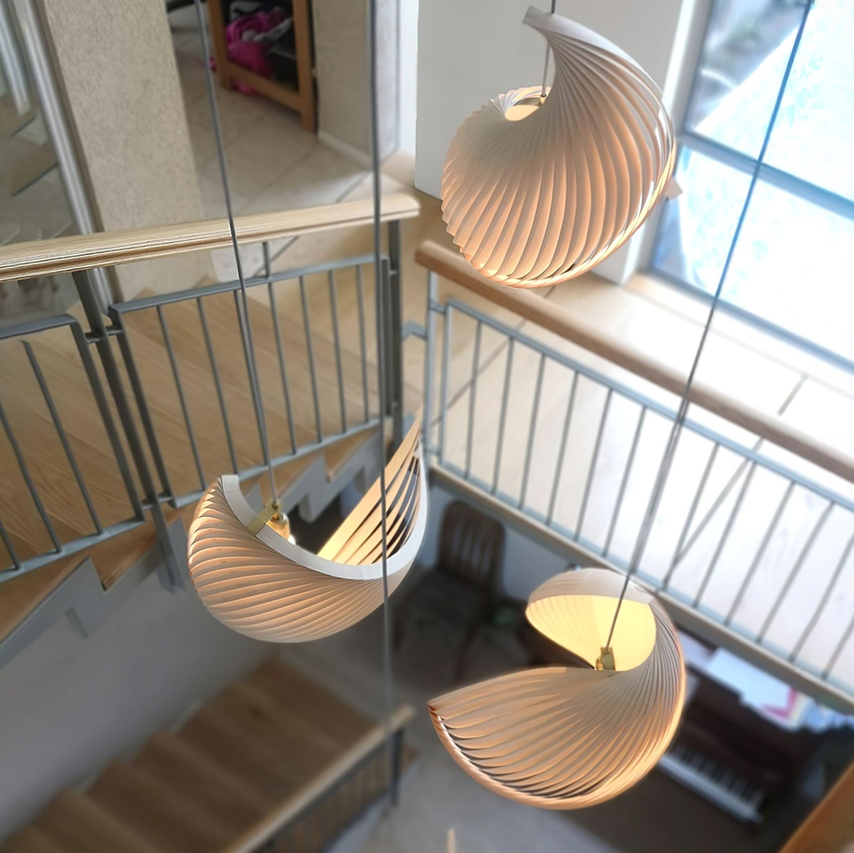 Loe Postmodern Luxury Shell Wood Wood Pendant Light-Neutral Decor