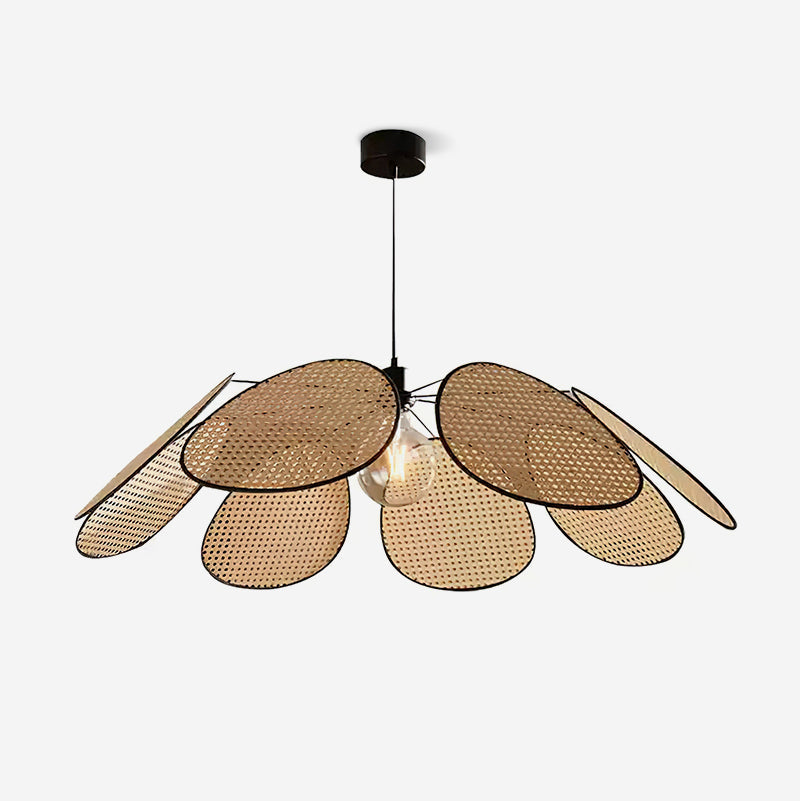Chandelier with Rattan Petals and Metal Frame Ambient Bohemian