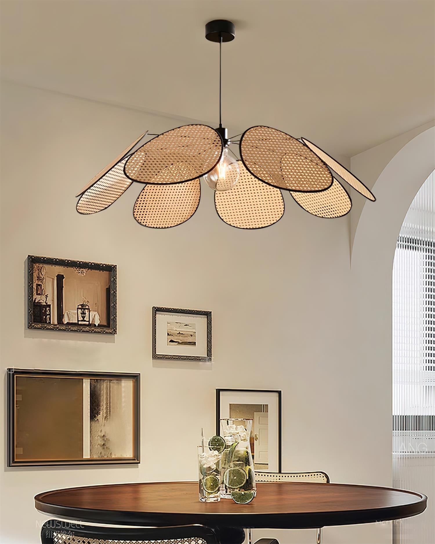 Chandelier with Rattan Petals and Metal Frame Ambient Bohemian