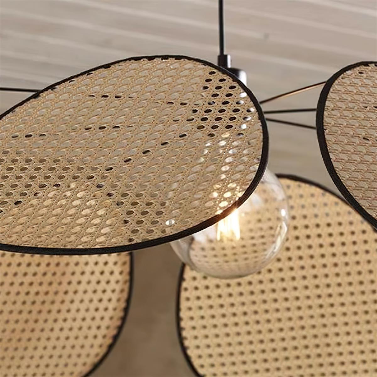 Chandelier with Rattan Petals and Metal Frame Ambient Bohemian