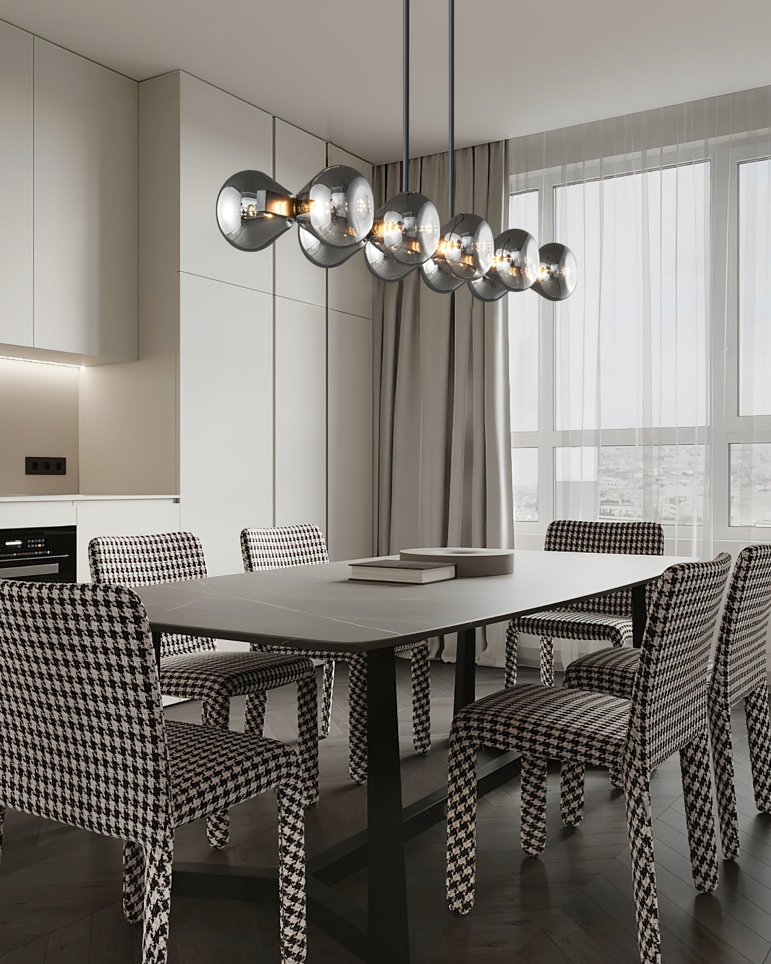 Lustra Chandelier Black Frame Smoked Glass Bold-Neutral Decor