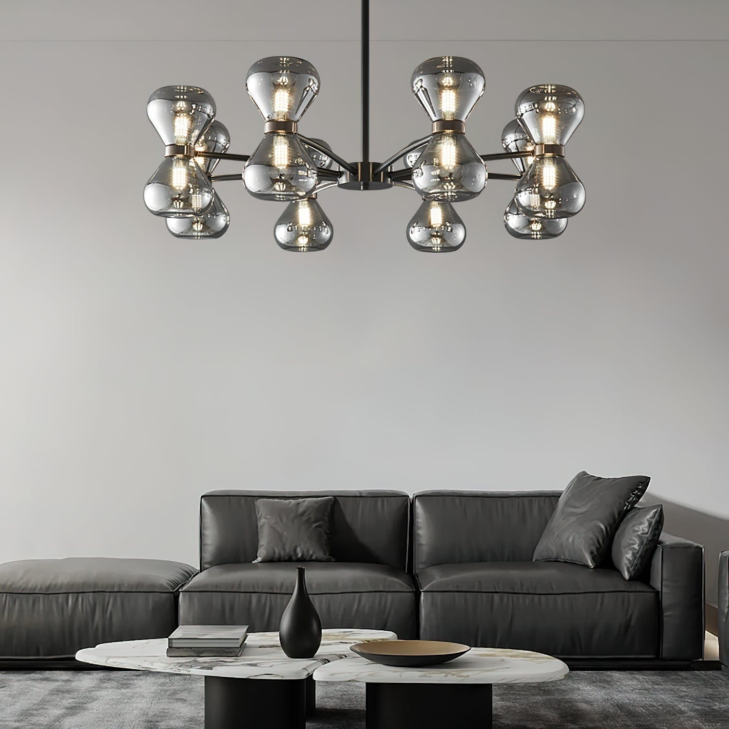 Lustra Chandelier Black Frame Smoked Glass Bold-Neutral Decor