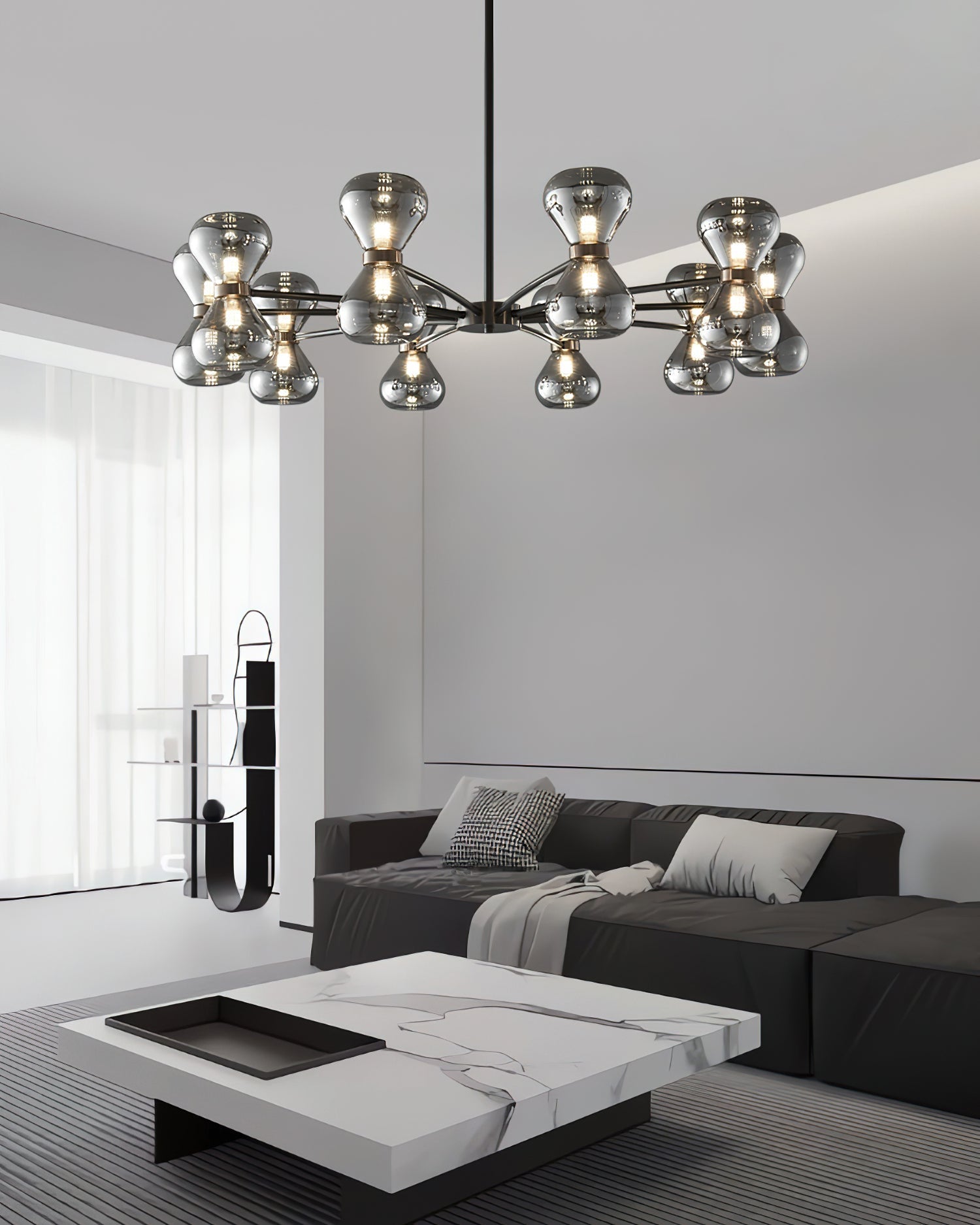 Lustra Chandelier Black Frame Smoked Glass Bold-Neutral Decor