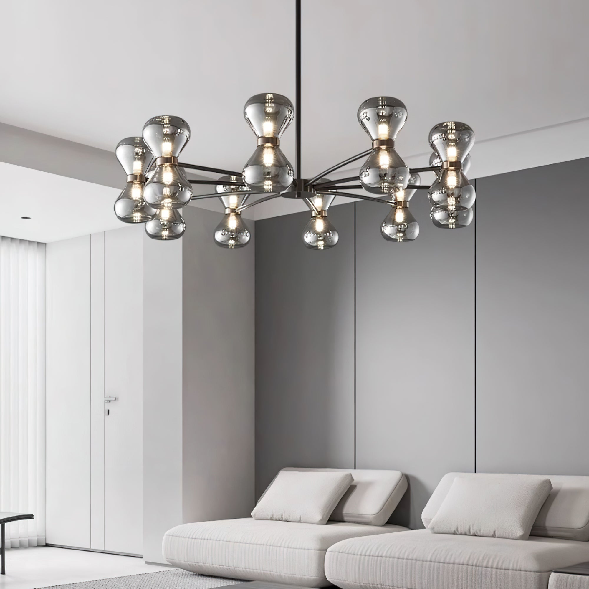Lustra Chandelier Black Frame Smoked Glass Bold-Neutral Decor