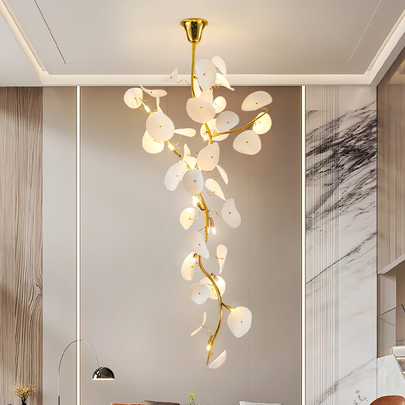 Orthair Branch Ceramic Brass Chandelier-Neutral Decor