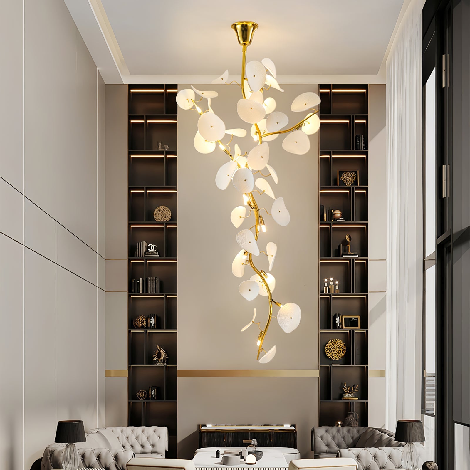 Orthair Branch Ceramic Brass Chandelier-Neutral Decor