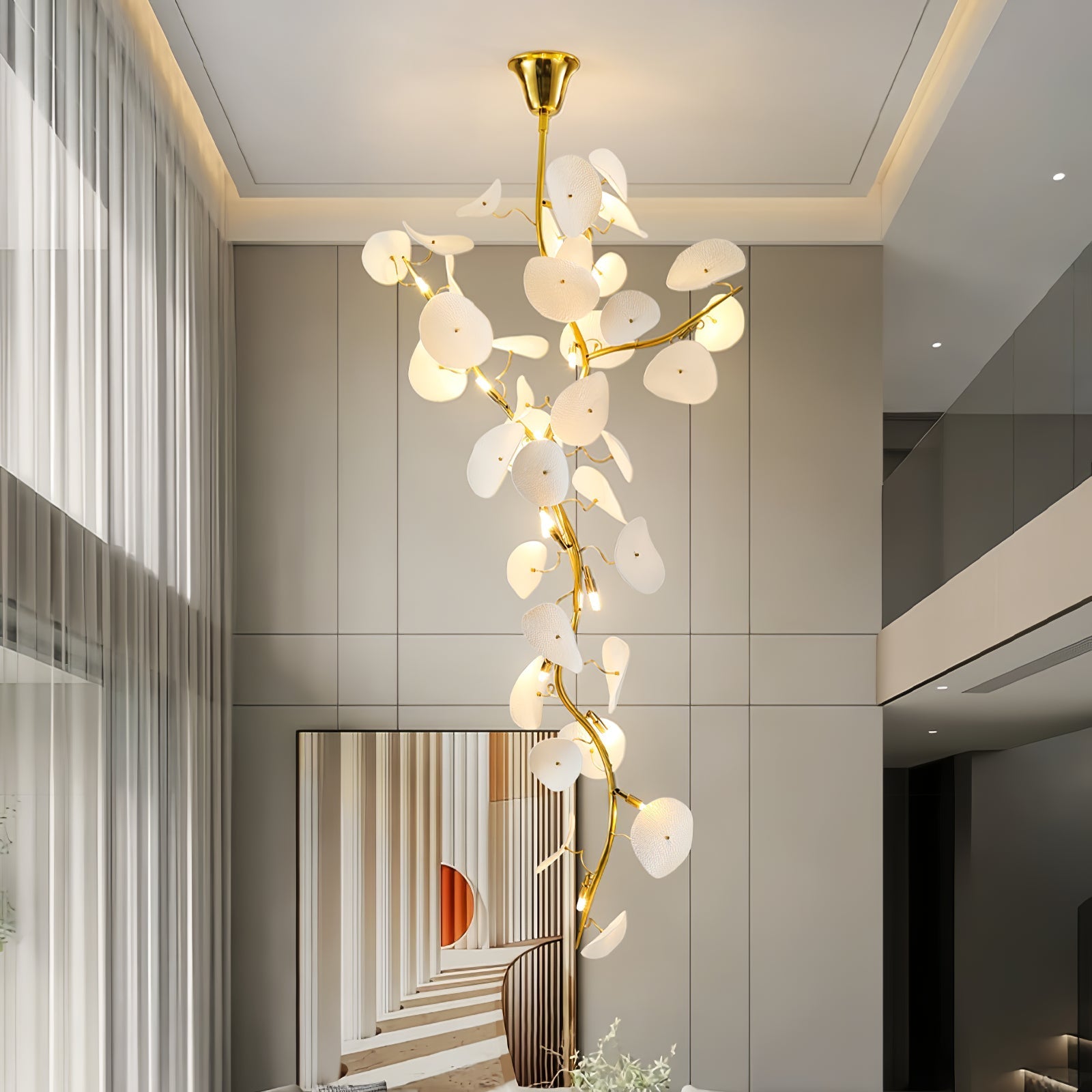 Orthair Branch Ceramic Brass Chandelier-Neutral Decor