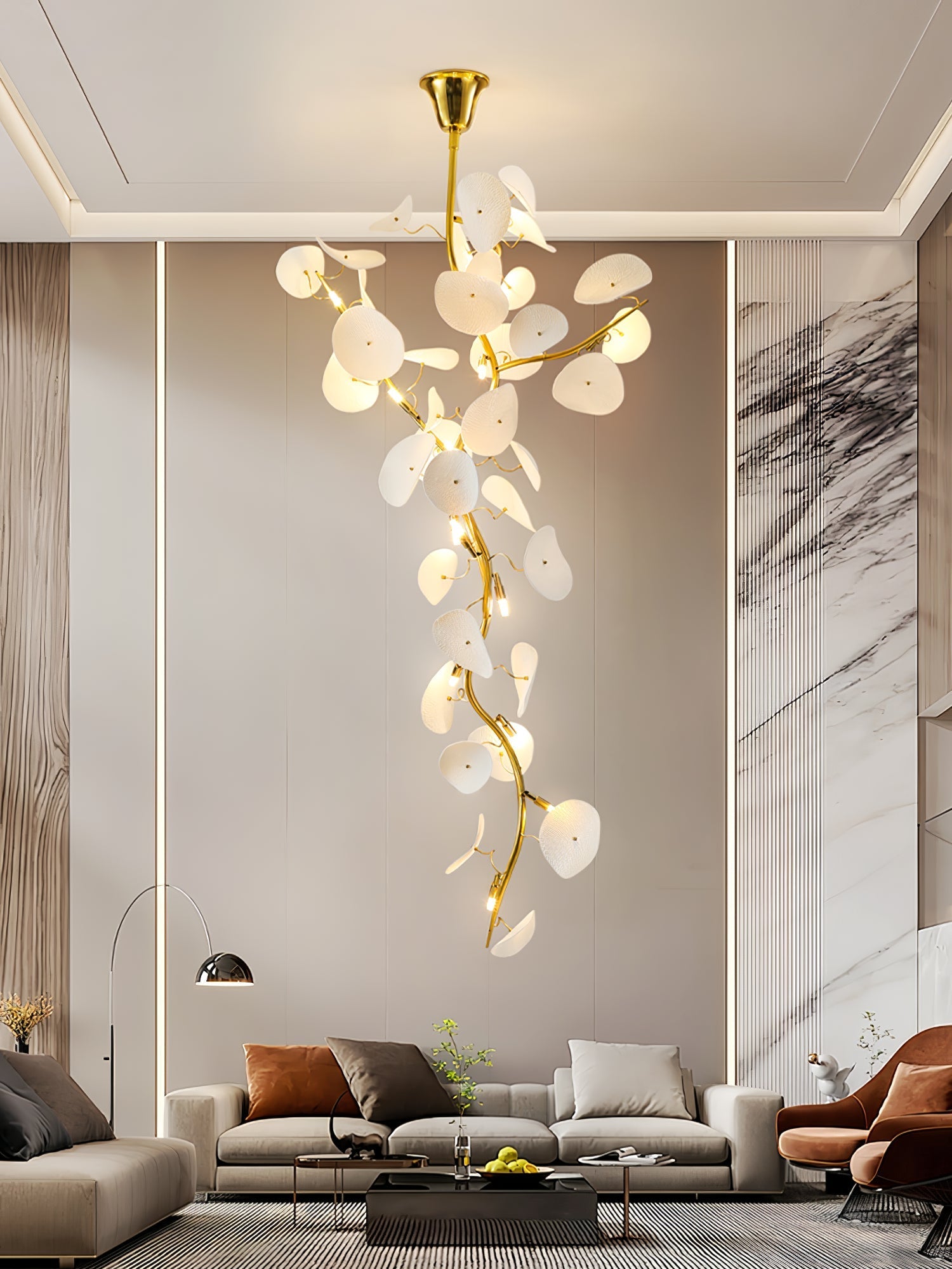 Orthair Branch Ceramic Brass Chandelier-Neutral Decor
