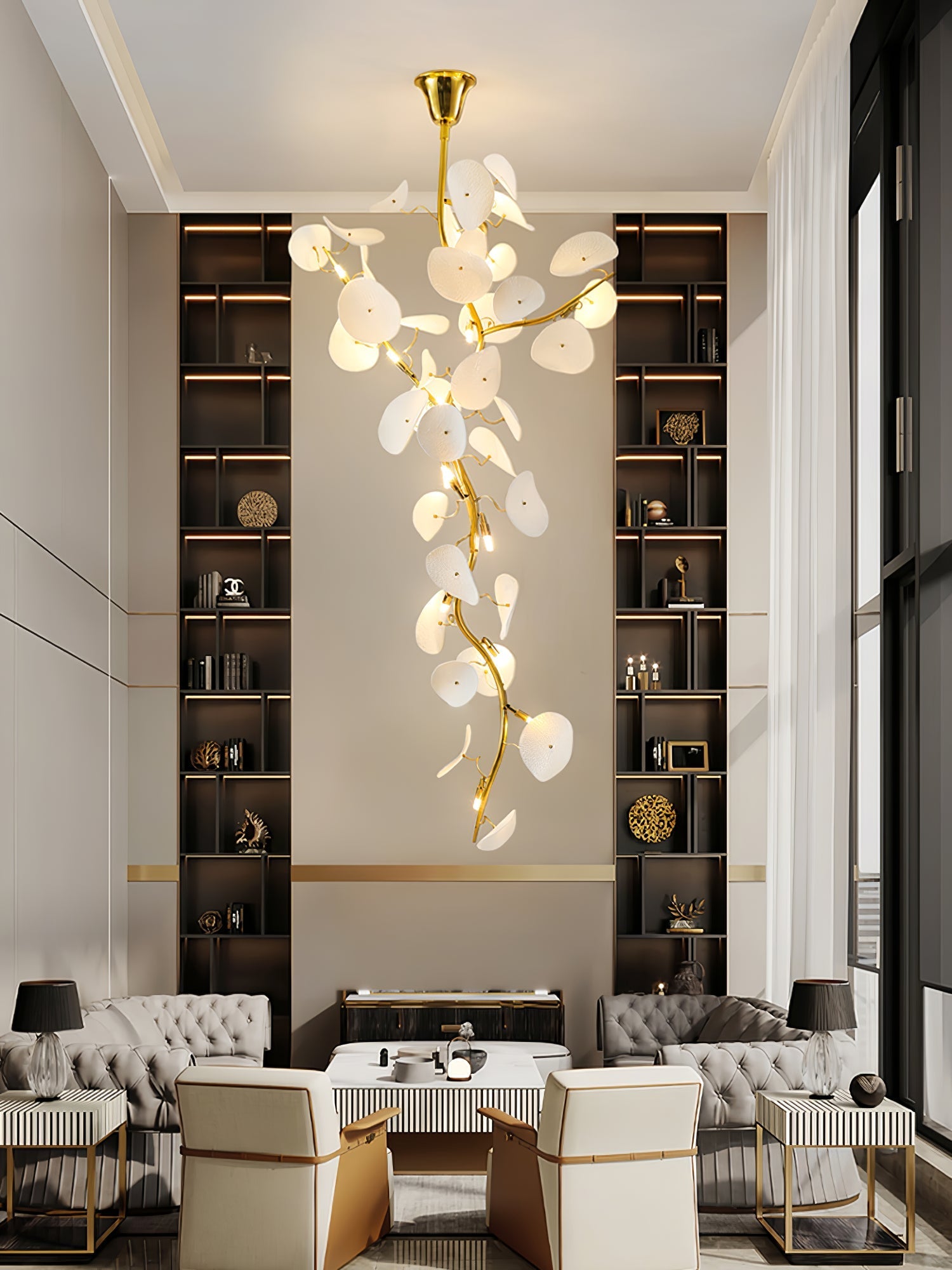 Orthair Branch Ceramic Brass Chandelier-Neutral Decor