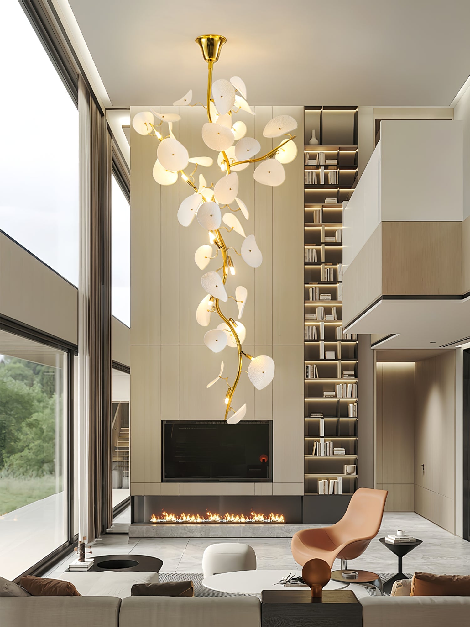 Orthair Branch Ceramic Brass Chandelier-Neutral Decor
