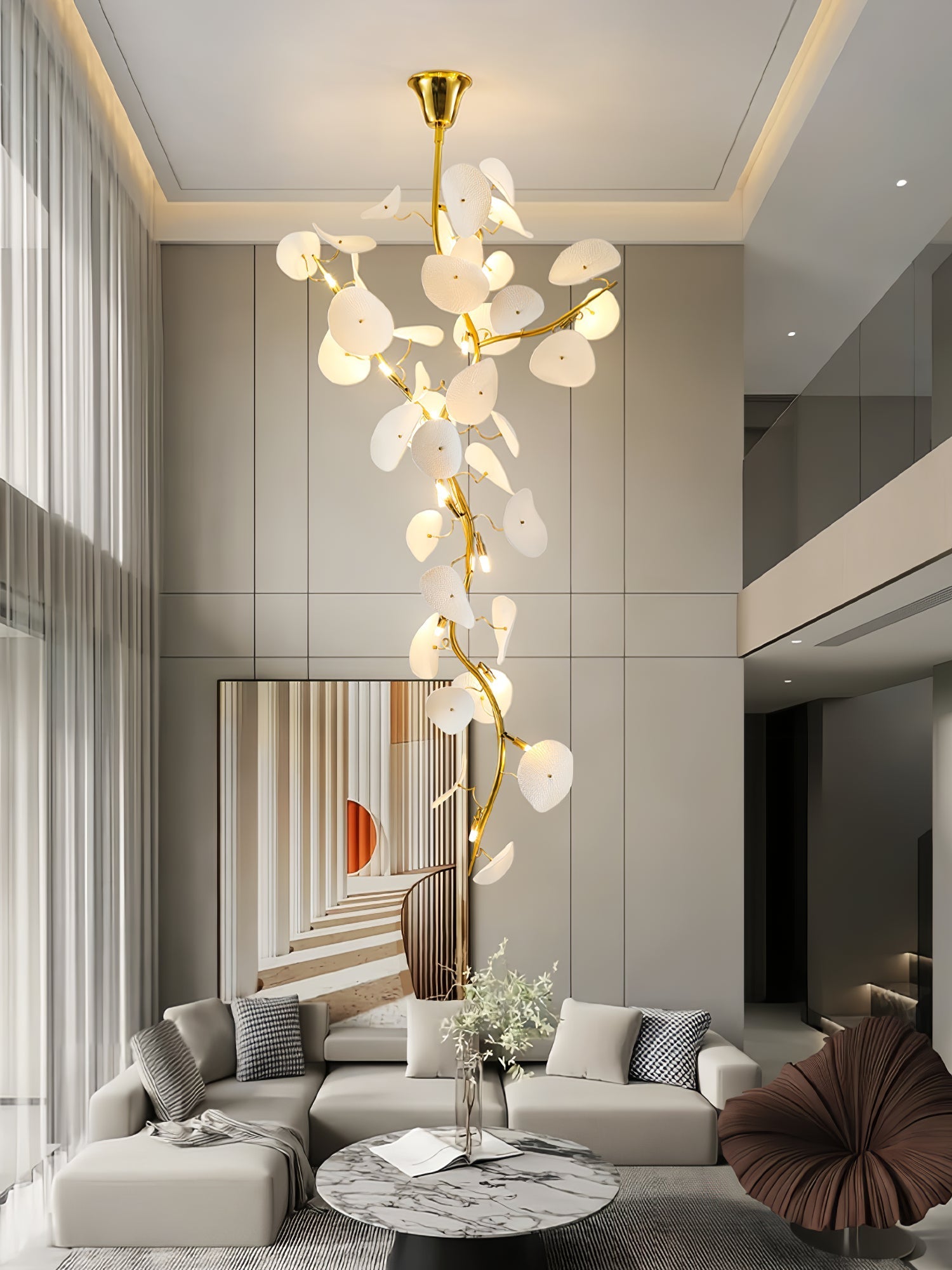 Orthair Branch Ceramic Brass Chandelier-Neutral Decor
