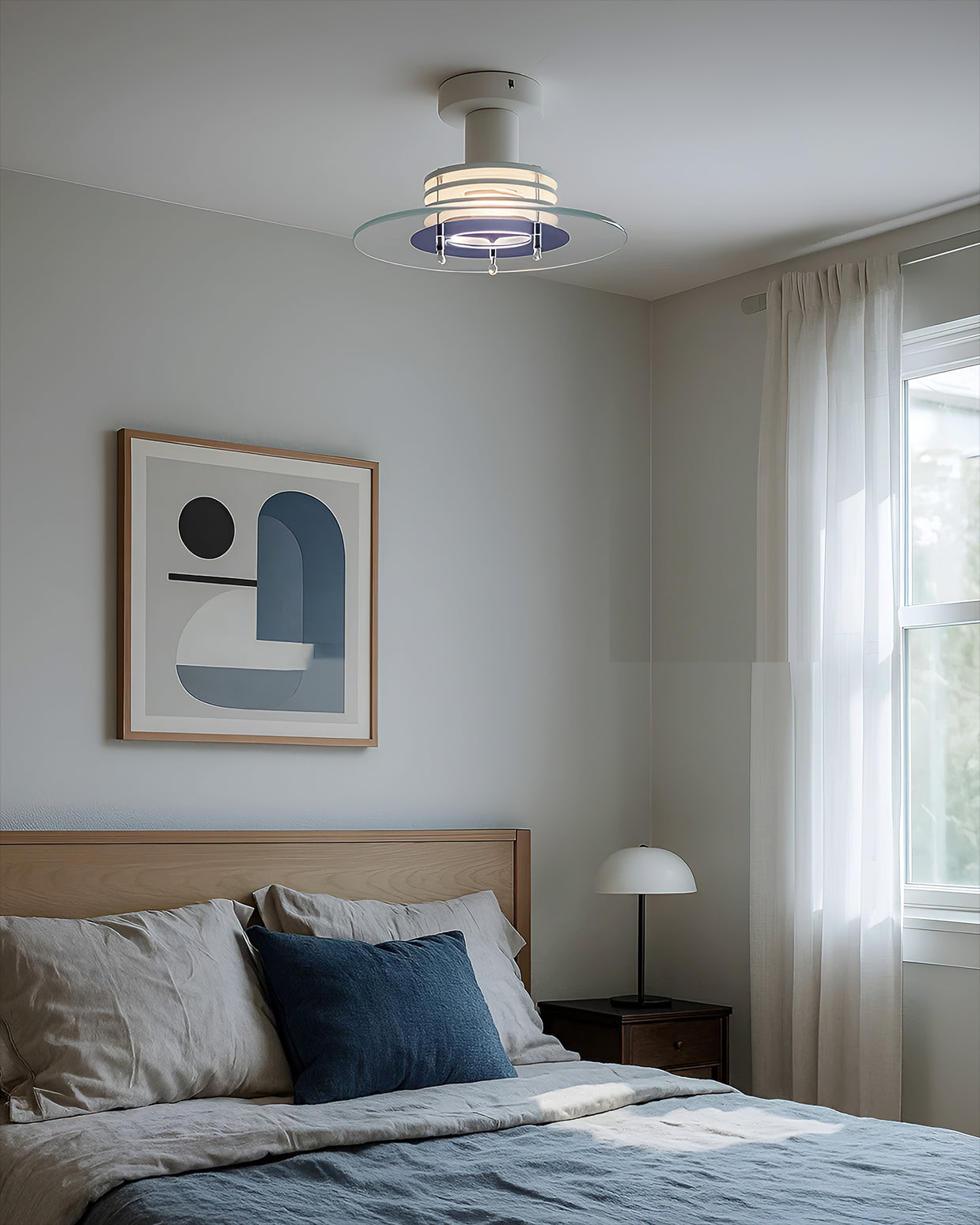 View from below of the Nello Ceiling Lamp, illuminated.