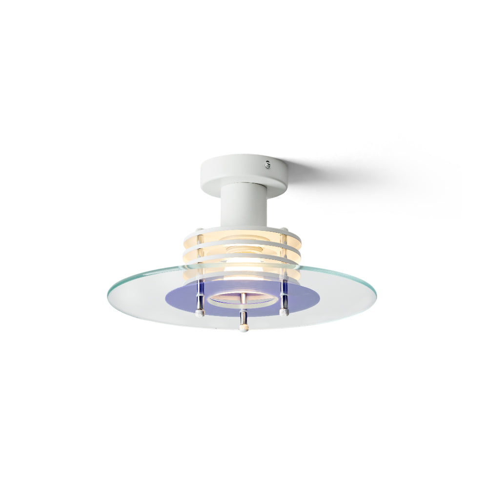 Nello Ceiling Lamp with a saucer-shaped glass shade and blue accent.