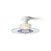 Nello Ceiling Lamp with a saucer-shaped glass shade and blue accent.