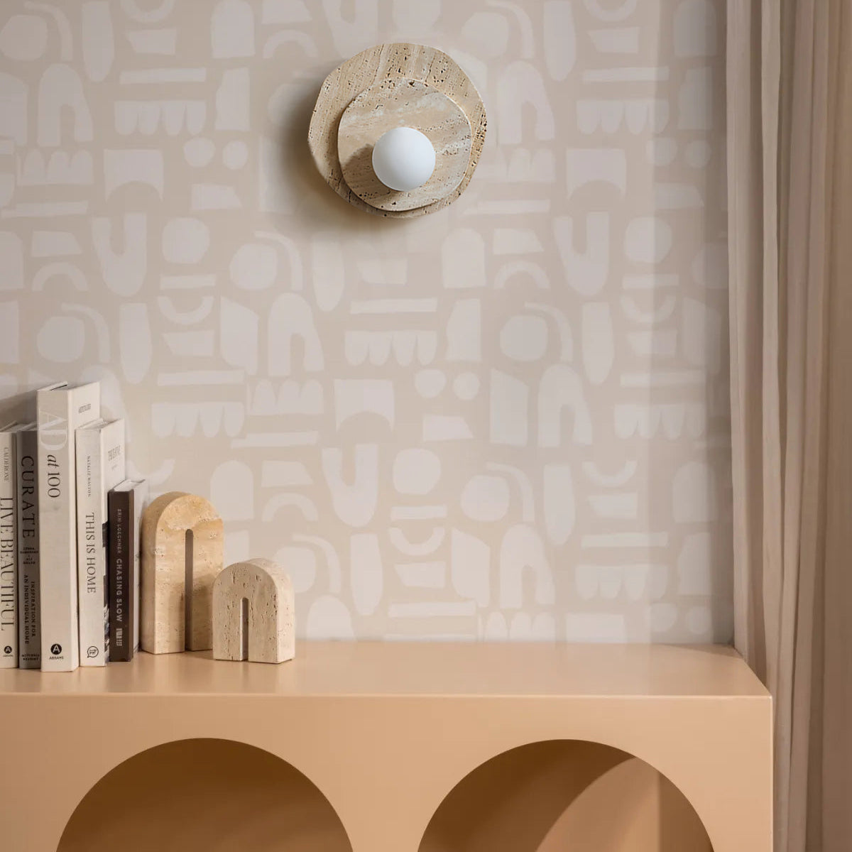 Neptune Wall Light  Travertine Layered  Wabi-sabi Aesthetics