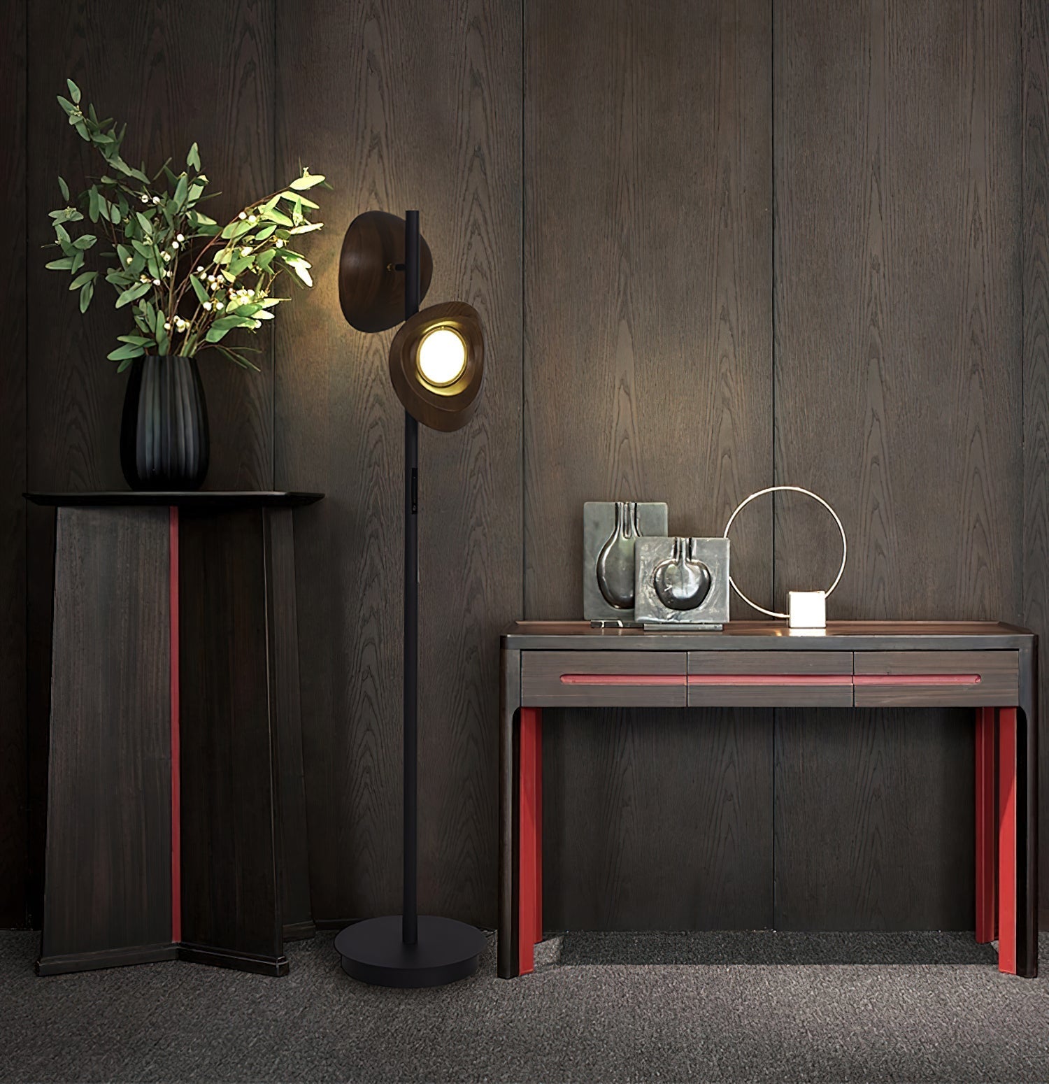 Ceyran Double Sphere Black Floor Lamp-Neutral Decor