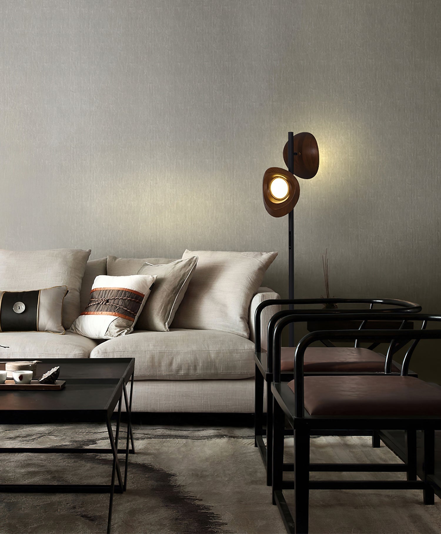 Ceyran Double Sphere Black Floor Lamp-Neutral Decor