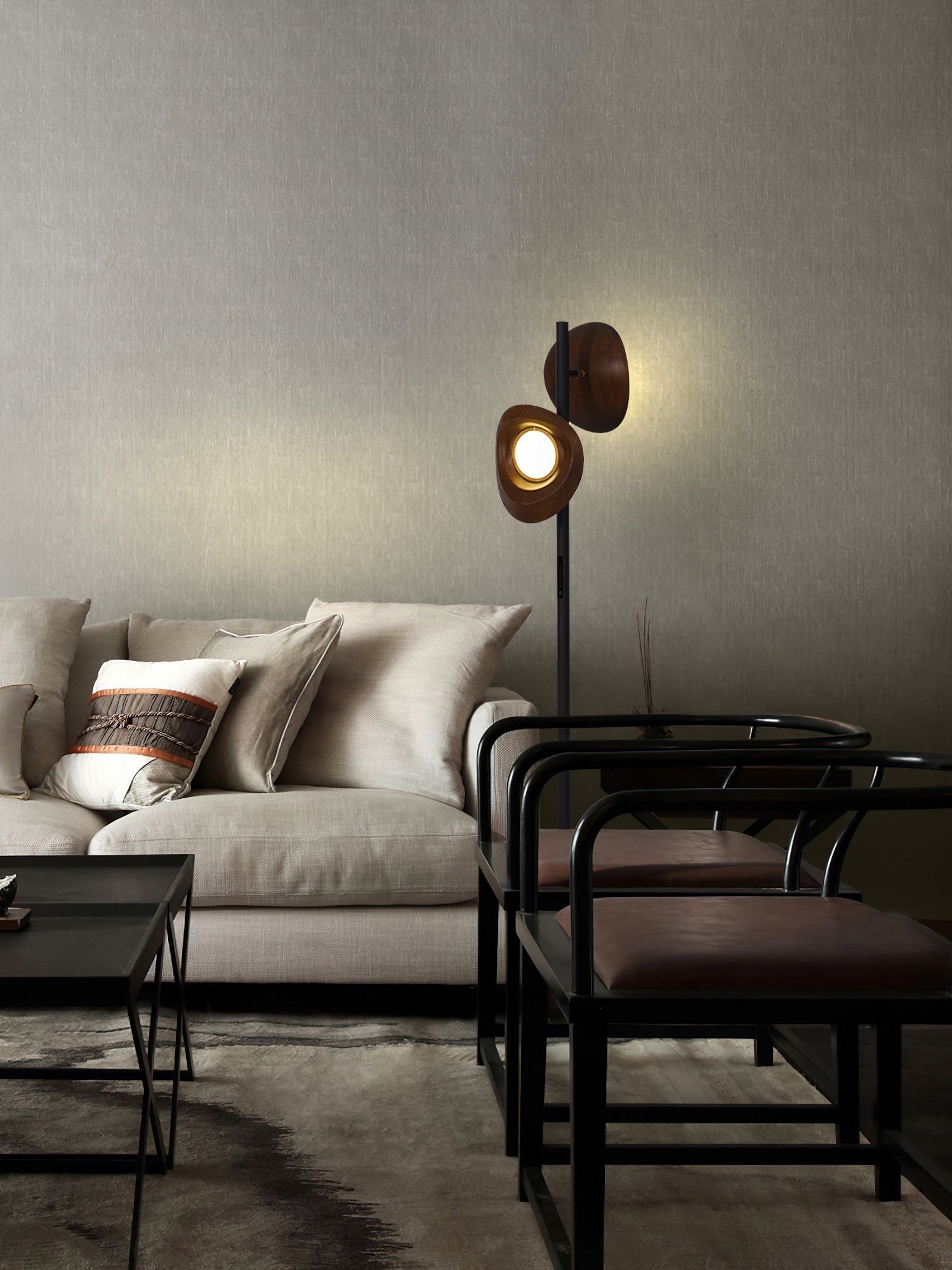 Ceyran Double Sphere Black Floor Lamp-Neutral Decor