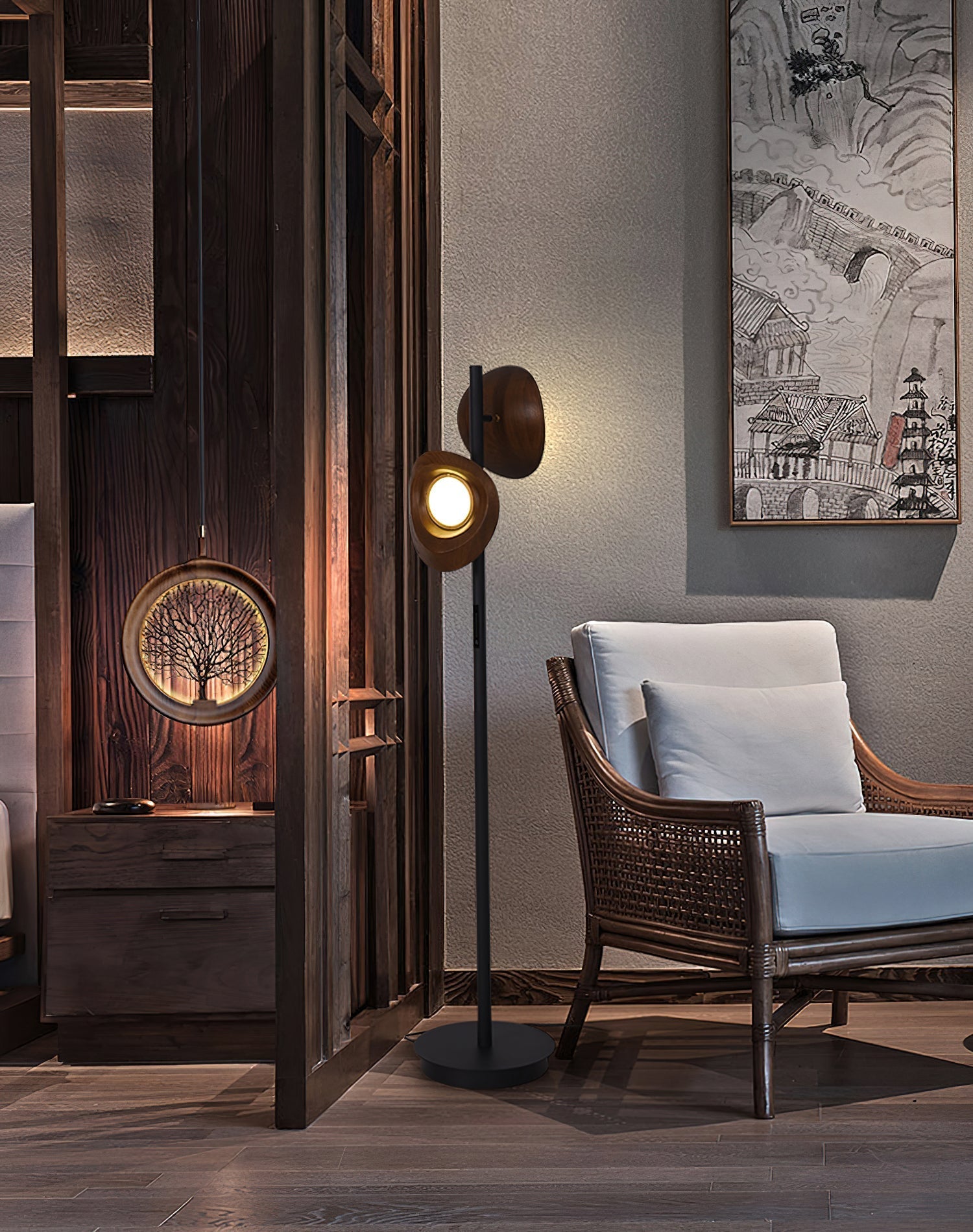 Ceyran Double Sphere Black Floor Lamp-Neutral Decor