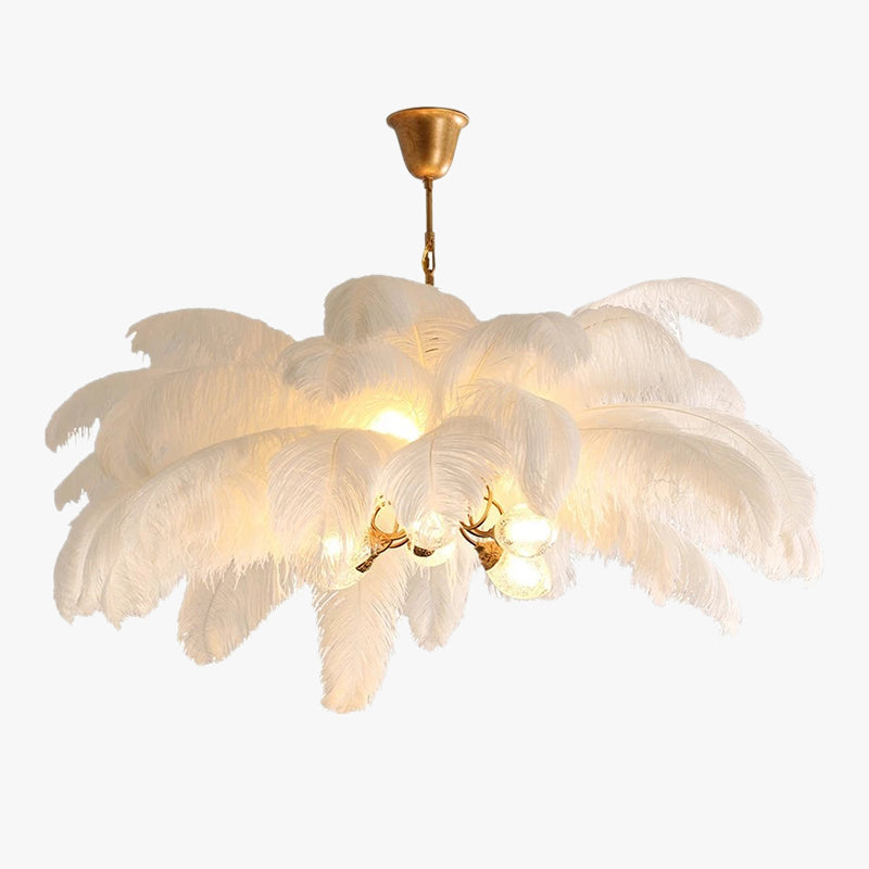O'Moore Nordic Luxury Pendant Light, Brass/Feather - Neutral Decor