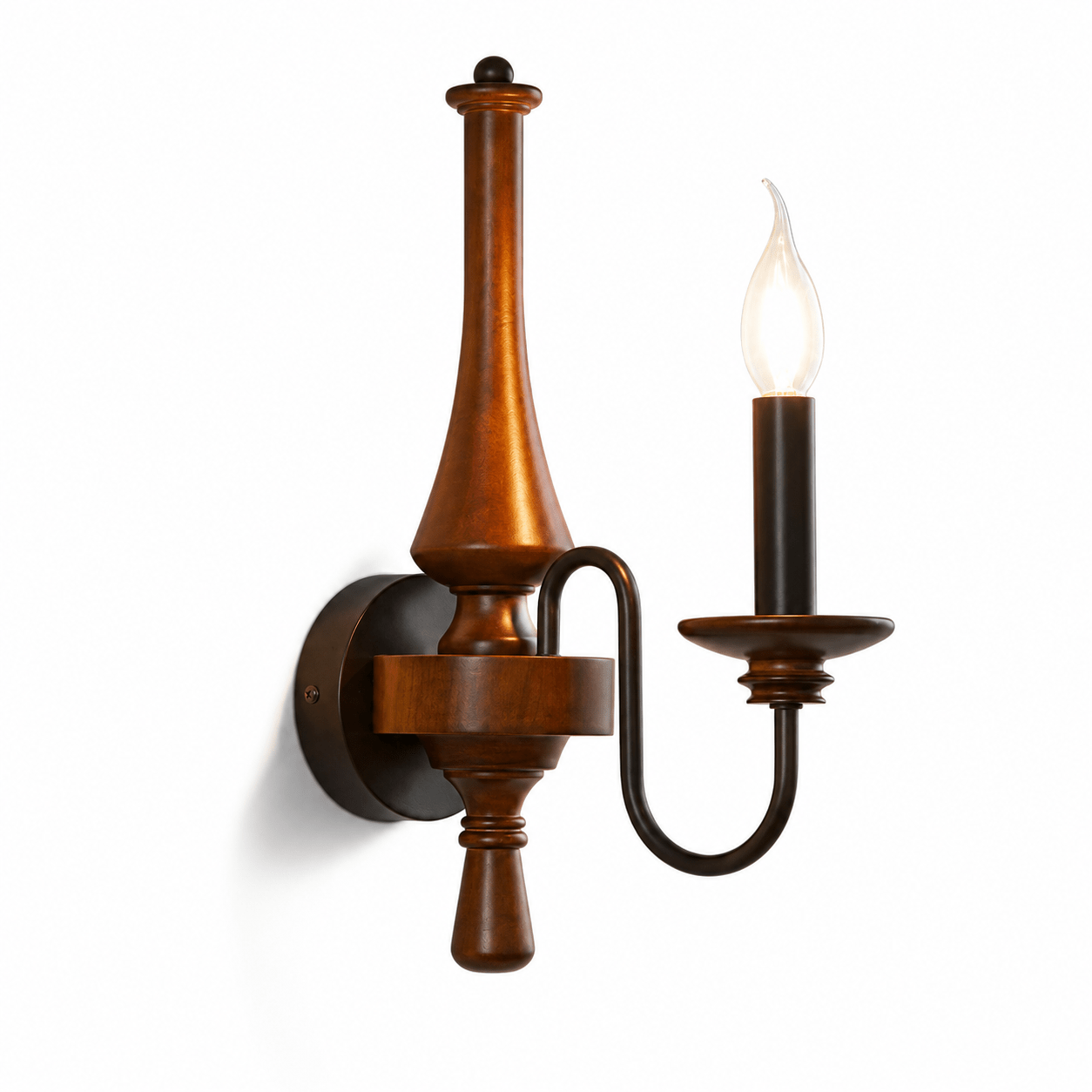 Newel Turned Wood Candle Sconce-Neutral Decor