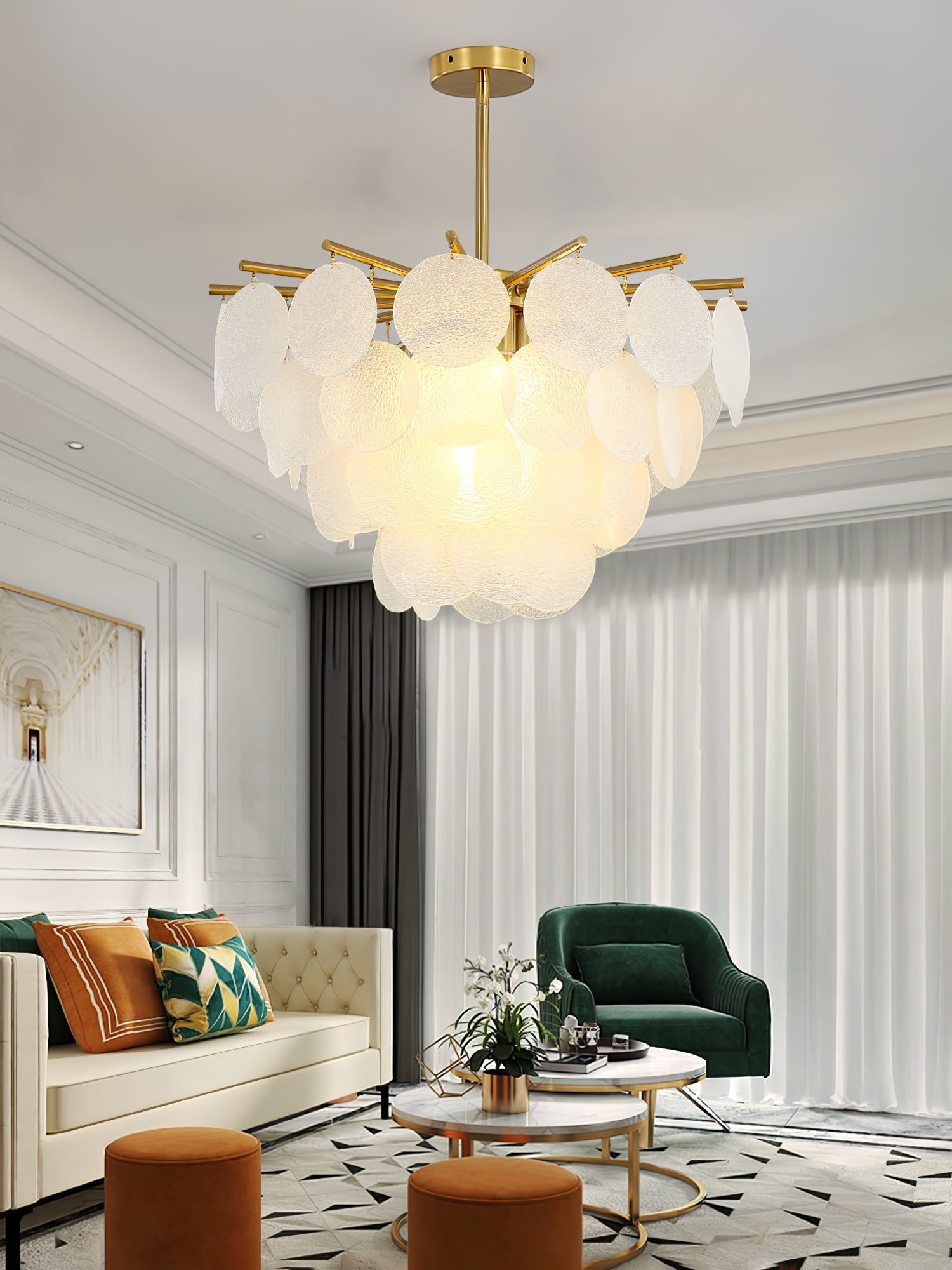 Zorven Chandelier Nimbus Glass Droplets-Neutral Decor