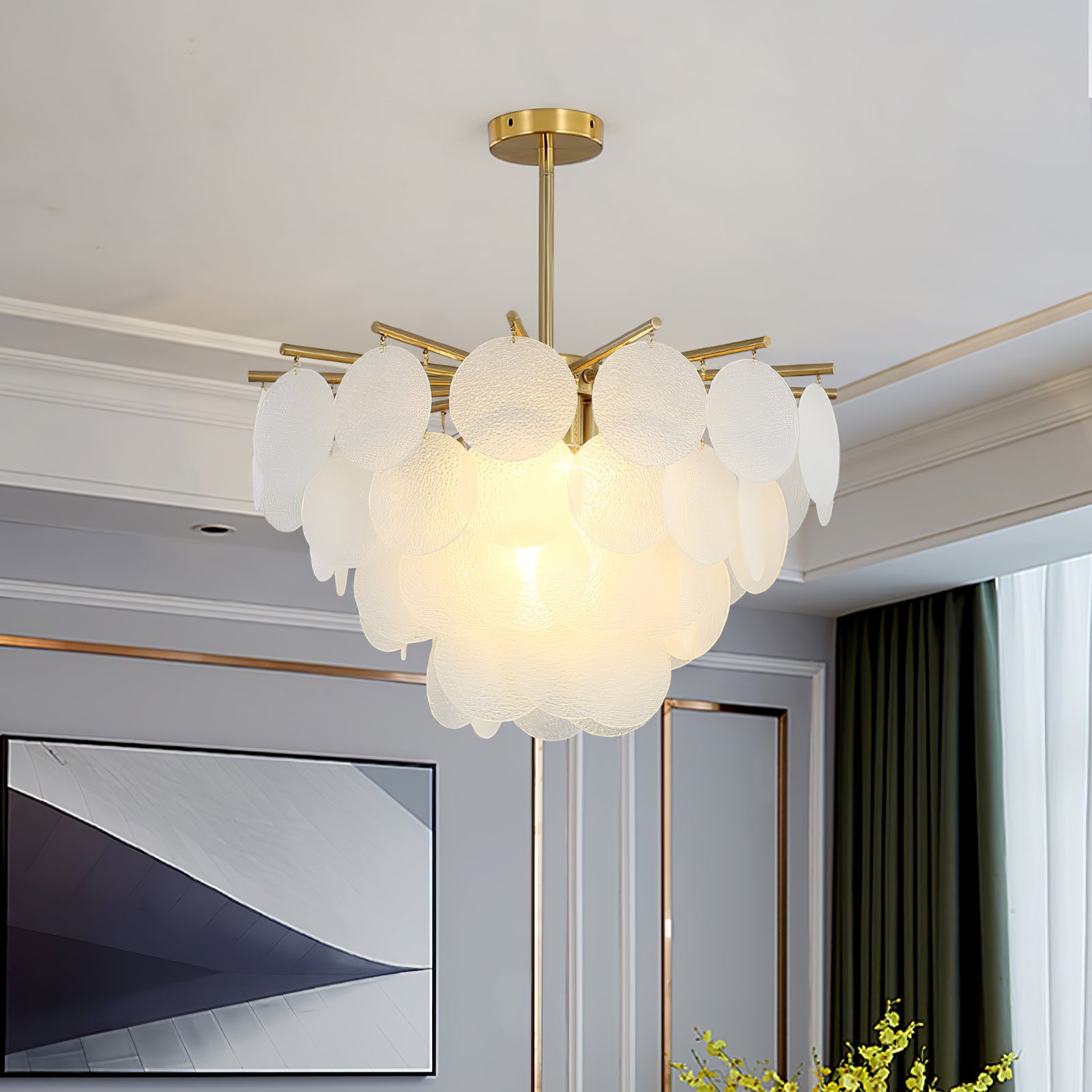Zorven Chandelier Nimbus Glass Droplets-Neutral Decor