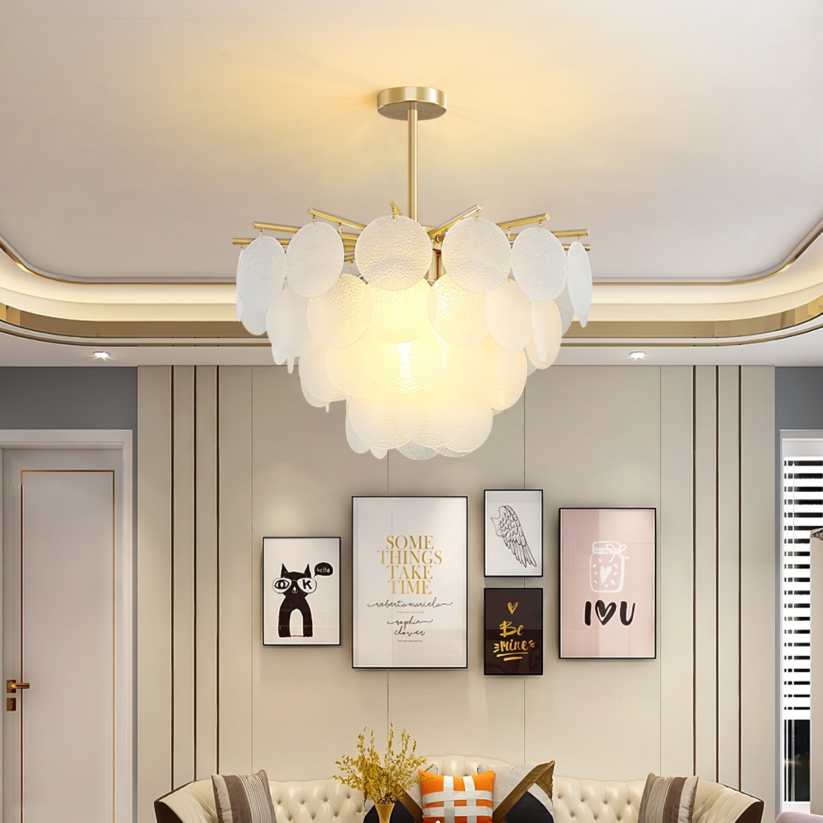 Zorven Chandelier Nimbus Glass Droplets-Neutral Decor