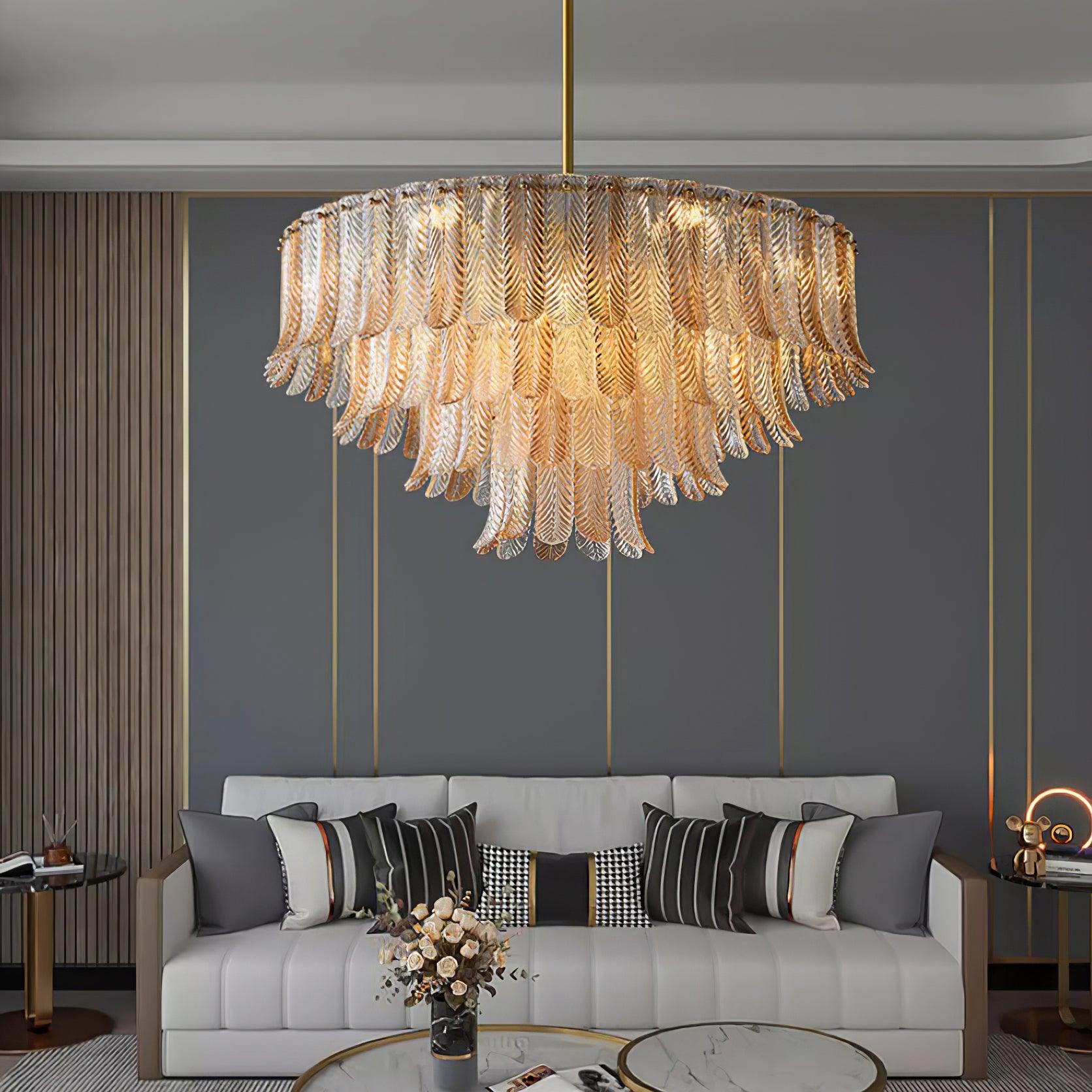 Drelon Chandelier Glass Leaf Gold Tapered-Neutral Decor