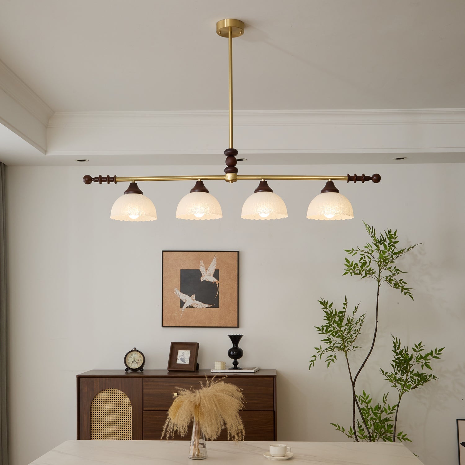 Codoriel Traditional Balance Island Wood Glass Pendant Lamp-Neutral Decor