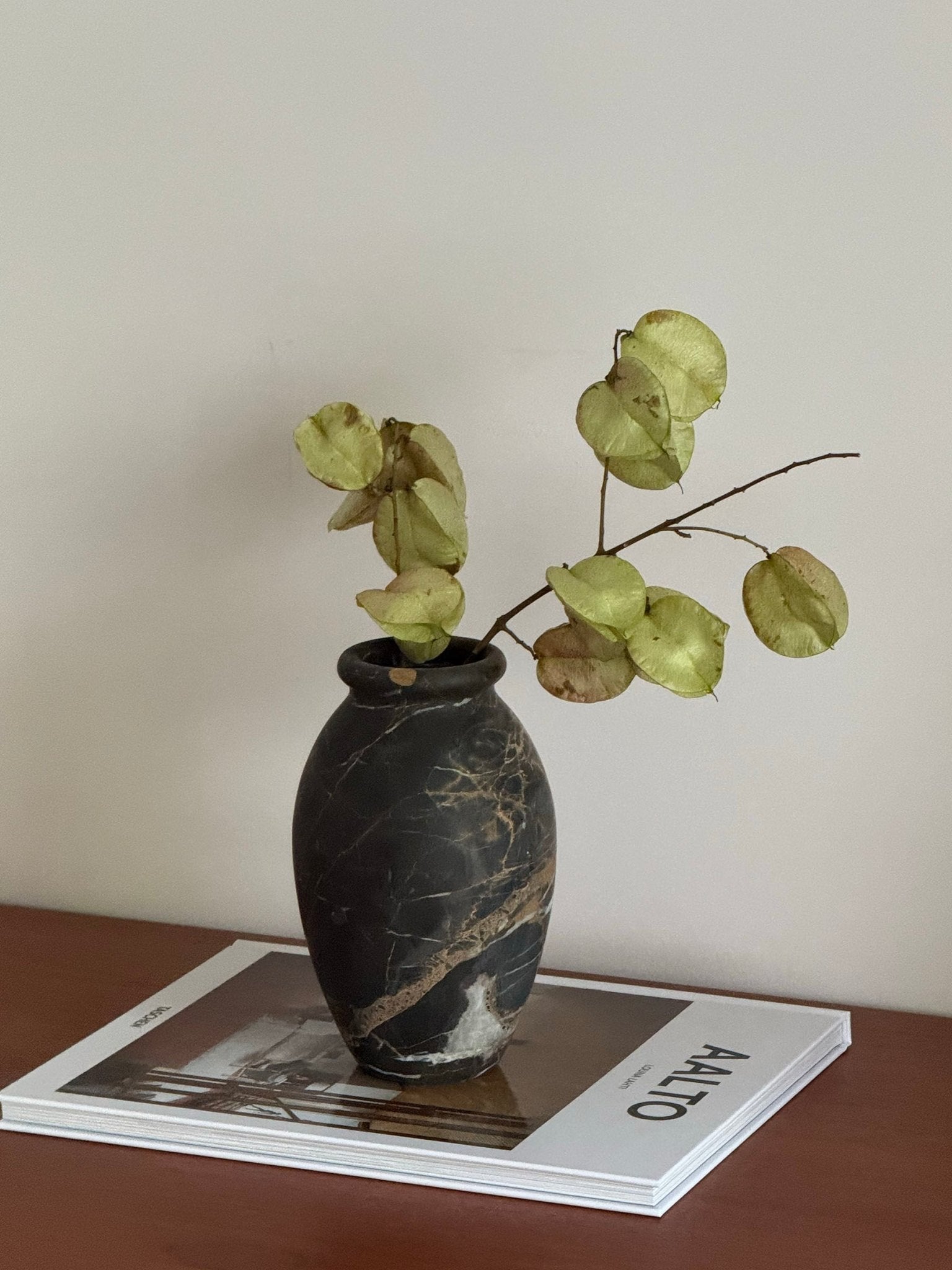 Noir Vein Stone Vase-Neutral Decor