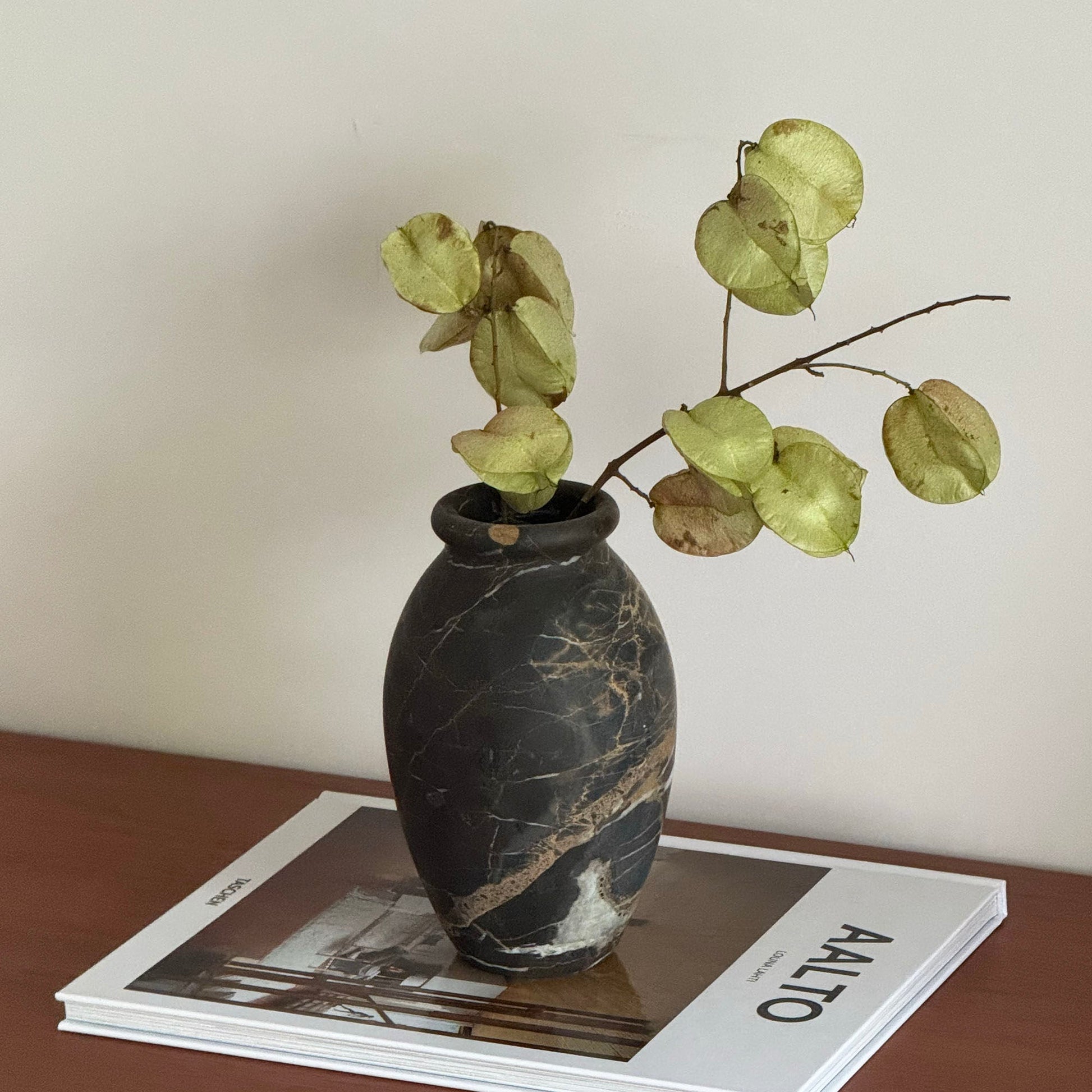 Noir Vein Stone Vase-Neutral Decor
