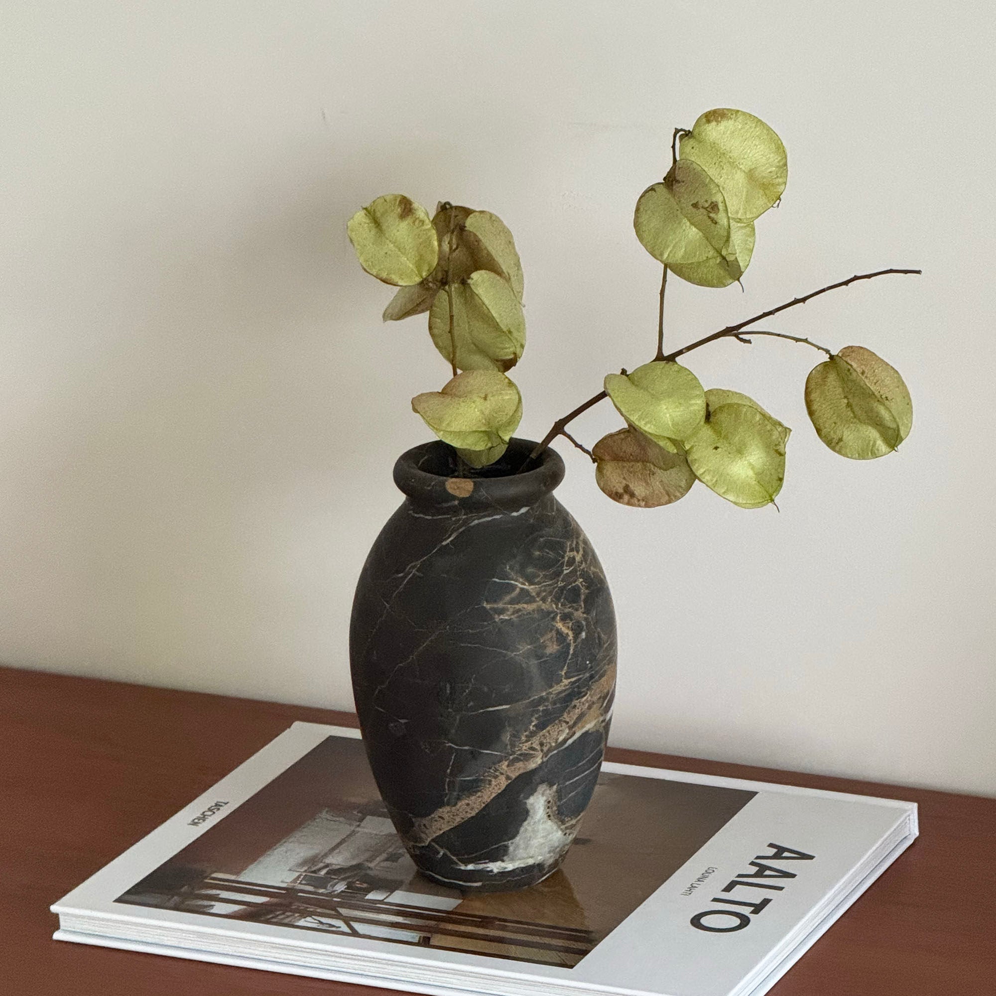 Noir Vein Stone Vase-Neutral Decor