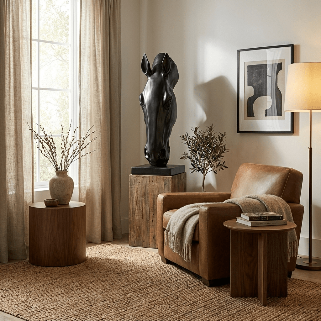 Noir Equine Head Sculpture-Neutral Decor