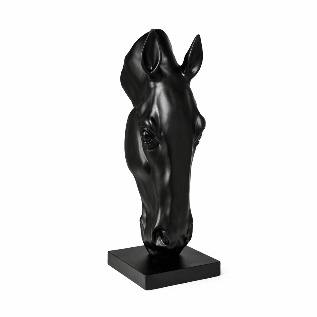 Noir Equine Head Sculpture-Neutral Decor