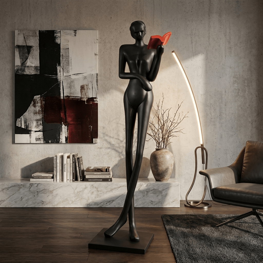 Noir Muse Reading Sculpture-Neutral Decor
