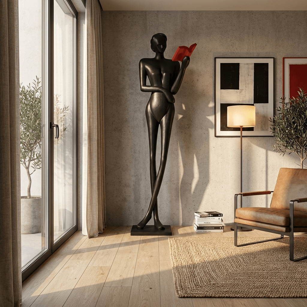 Noir Muse Reading Sculpture-Neutral Decor