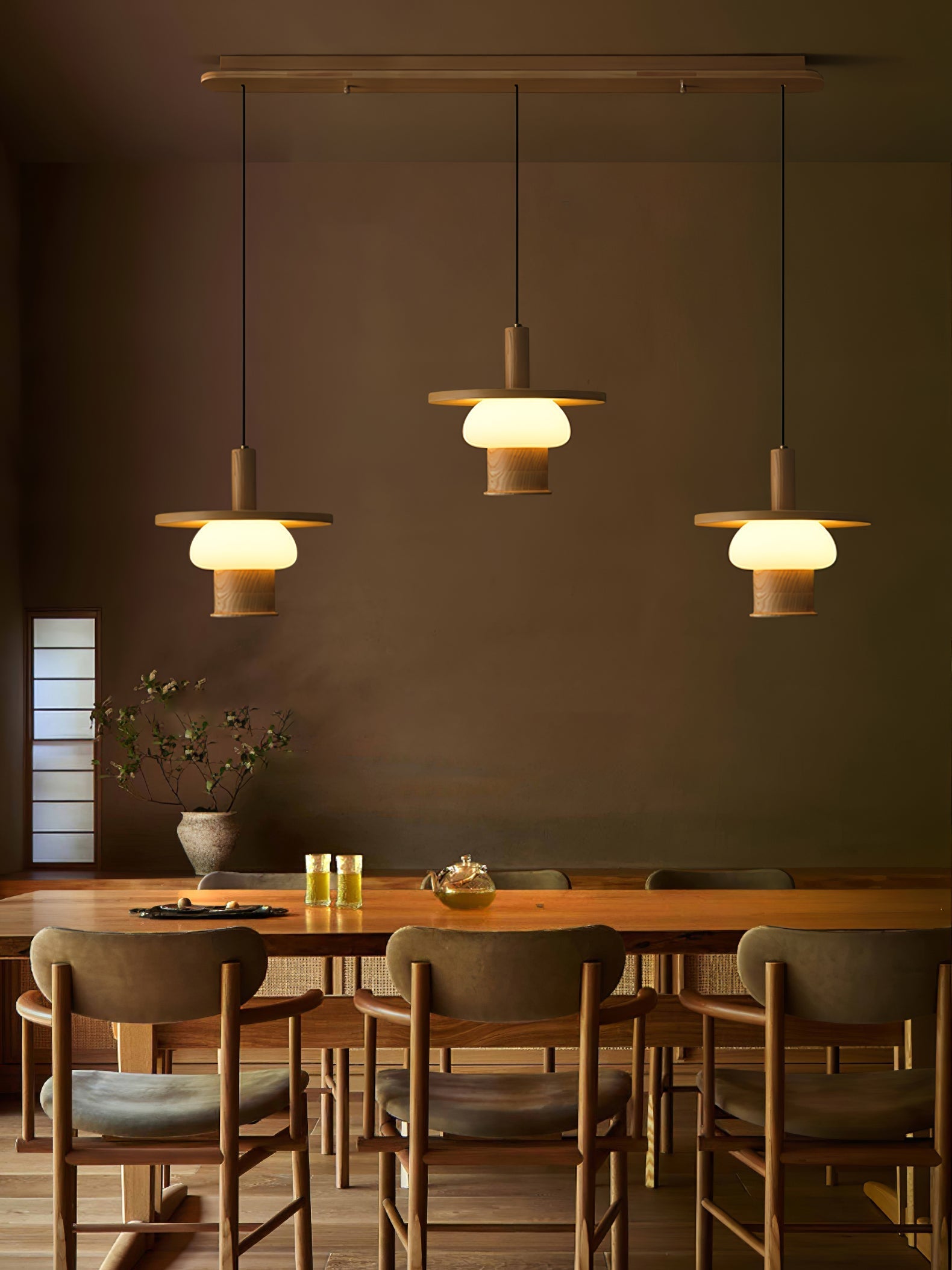 Zephaan Traditional Art Classic Glass Wood Pendant Light-Neutral Decor