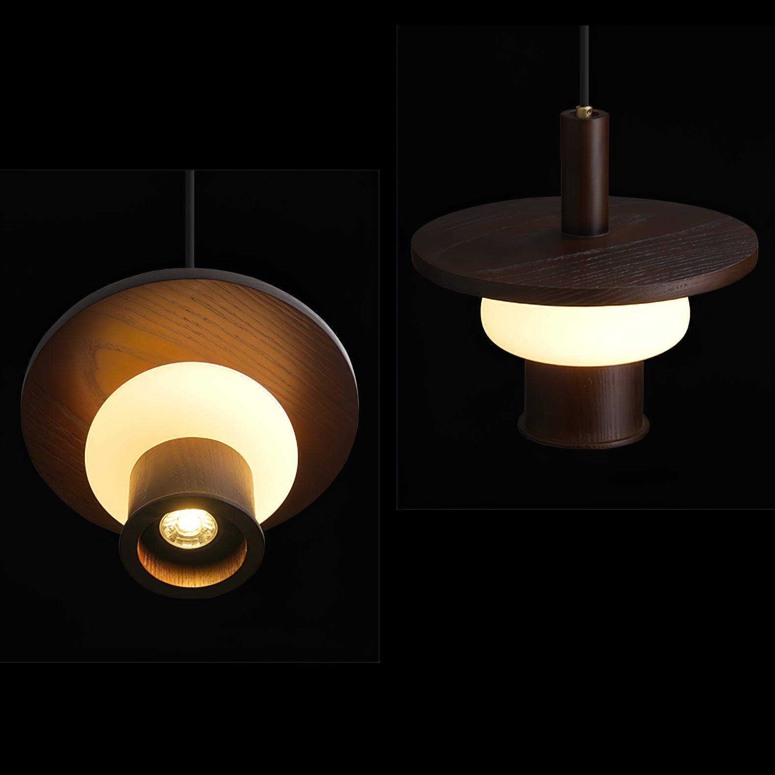 Zephaan Traditional Art Classic Glass Wood Pendant Light-Neutral Decor