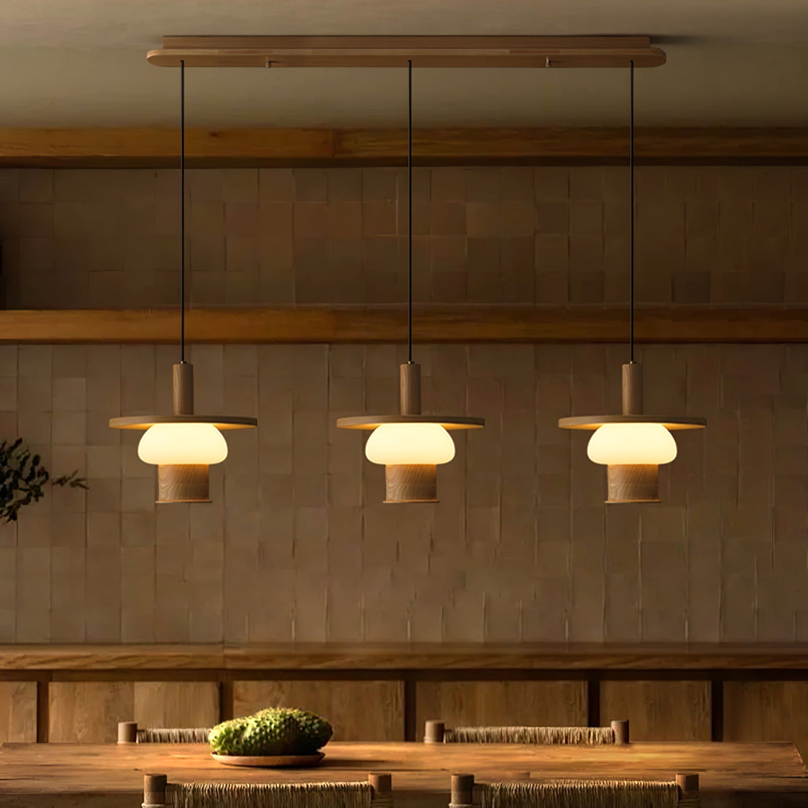 Zephaan Traditional Art Classic Glass Wood Pendant Light-Neutral Decor