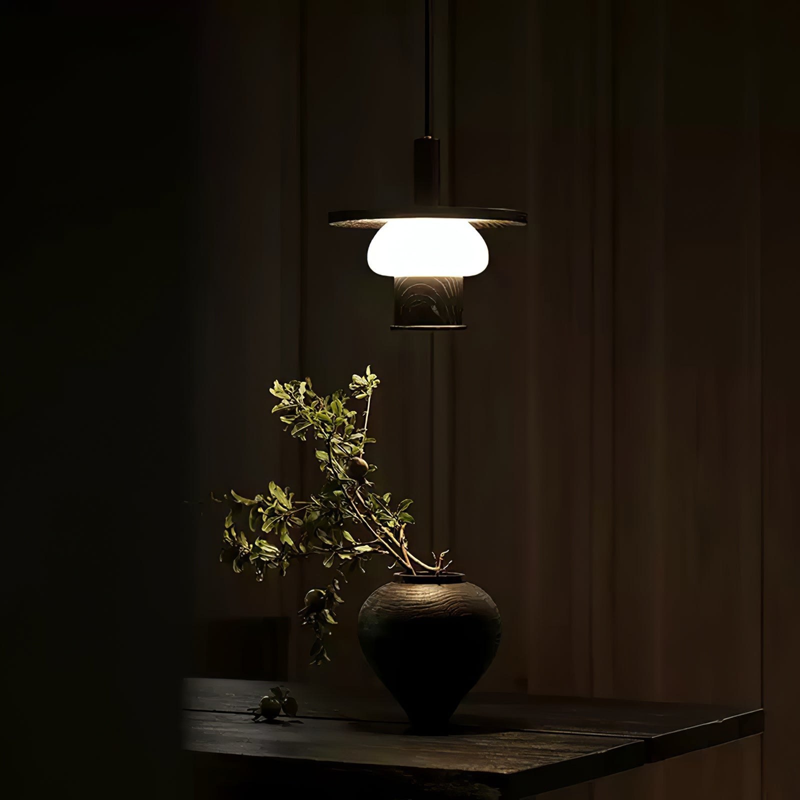 Zephaan Traditional Art Classic Glass Wood Pendant Light-Neutral Decor