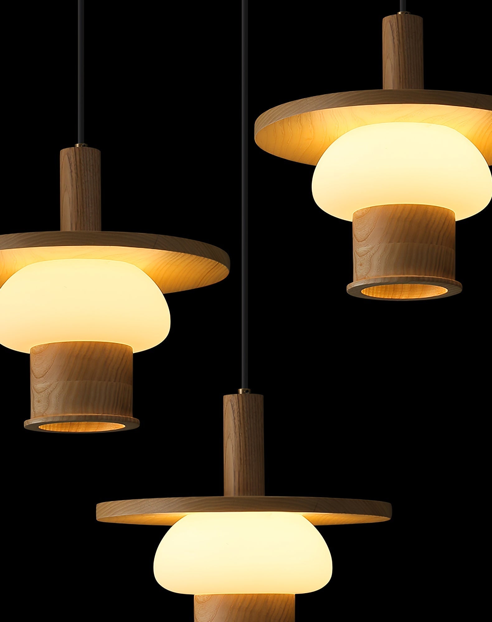 Zephaan Traditional Art Classic Glass Wood Pendant Light-Neutral Decor