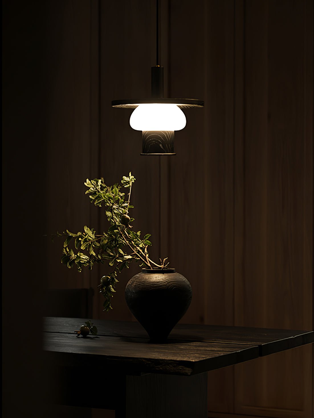 Zephaan Traditional Art Classic Glass Wood Pendant Light-Neutral Decor