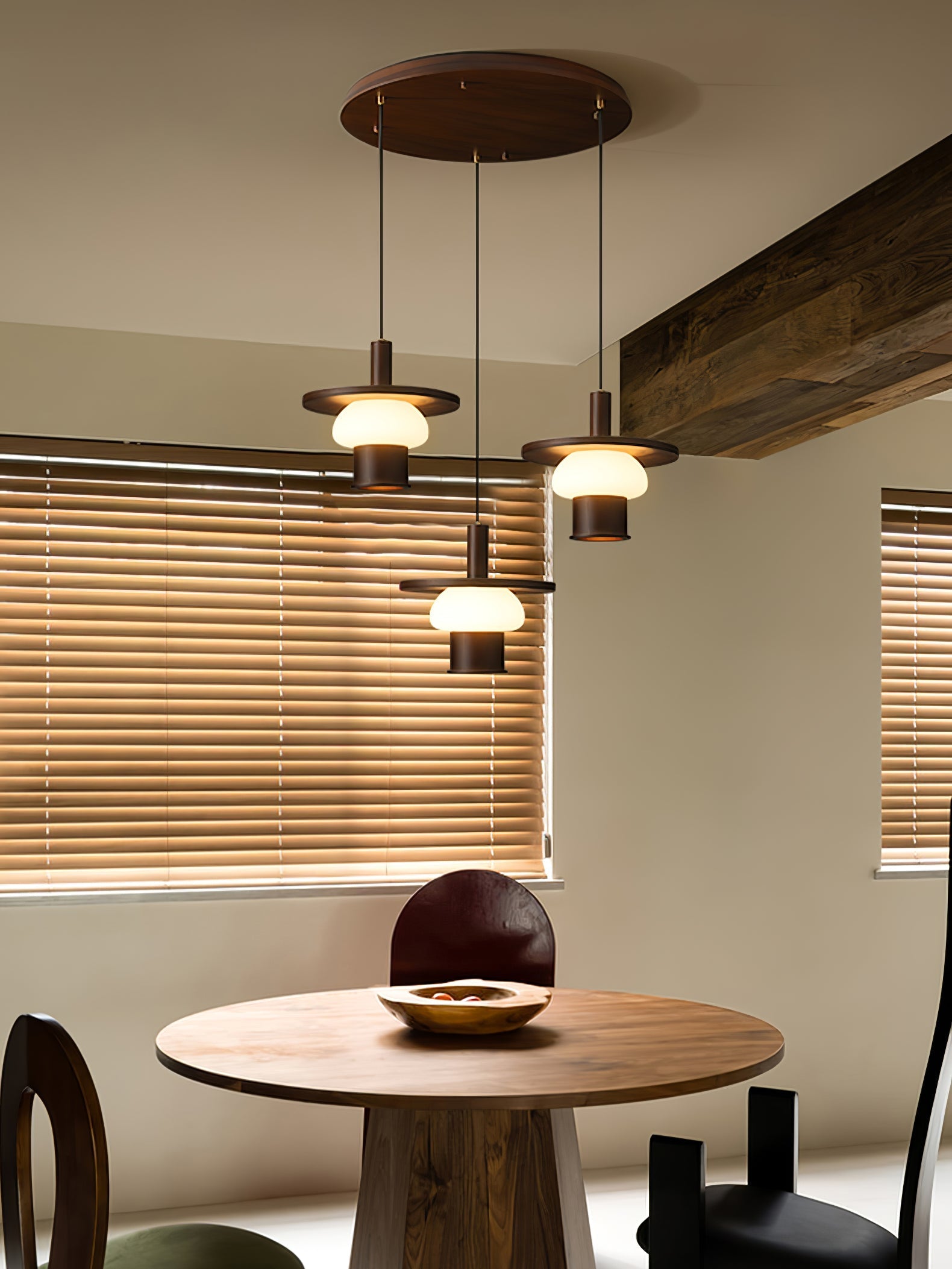 Zephaan Traditional Art Classic Glass Wood Pendant Light-Neutral Decor